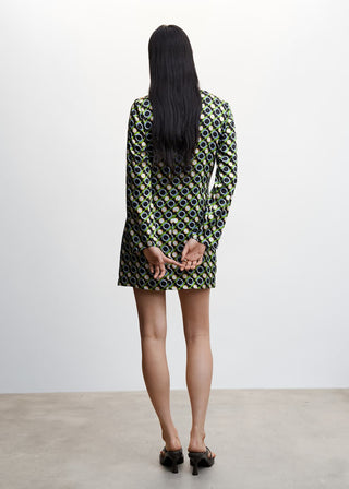 Vestido Manga Larga Acampanada con Estampado