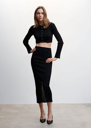 Cárdigan Crop de Canalé con Botones