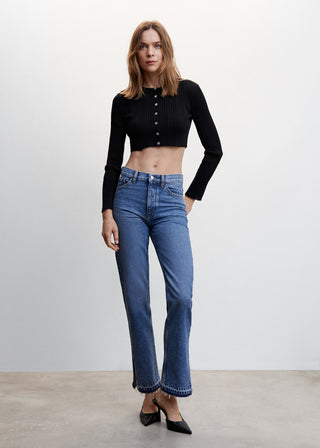 Cárdigan Crop de Canalé con Botones