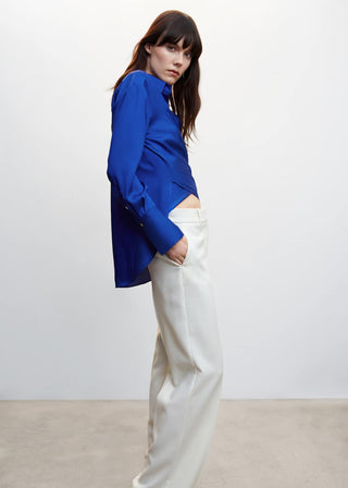 Camisa Satinada con Cuello Cruzado