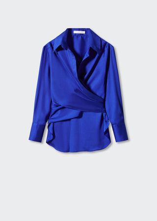 Camisa Satinada con Cuello Cruzado