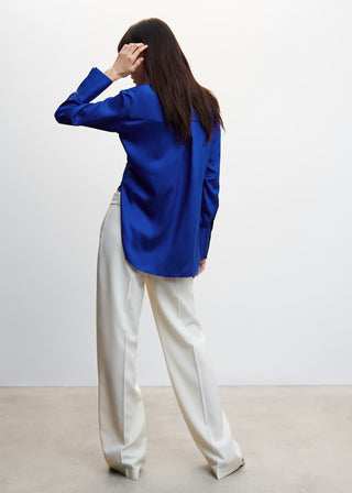 Camisa Satinada con Cuello Cruzado