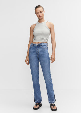 Jeans Rectos Talle Alto con Bolsillos
