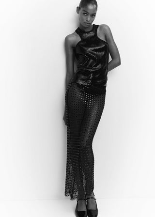 Camiseta Cuello Halter con Lentejuelas