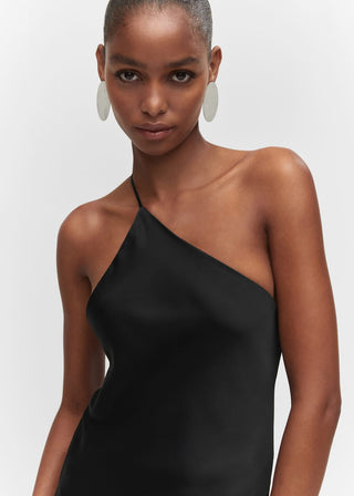 Vestido Satinado con Cuello Asimétrico