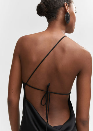 Vestido Satinado con Cuello Asimétrico