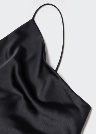 Vestido Satinado con Cuello Asimétrico