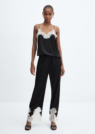 Pantalón Wide Leg con Detalle de Encaje