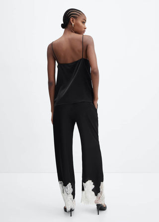 Pantalón Wide Leg con Detalle de Encaje