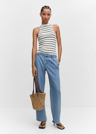 Camiseta Cuello Halter Estampado de Rayas