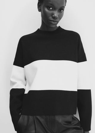 Cárdigan Cuello Alto con Estampado de Rayas