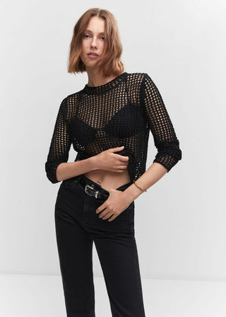 Cárdigan Cuello Perkins de Punto Calado