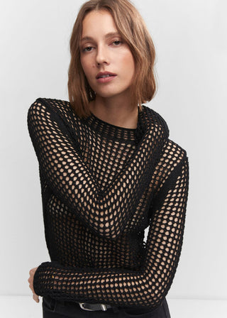 Cárdigan Cuello Perkins de Punto Calado