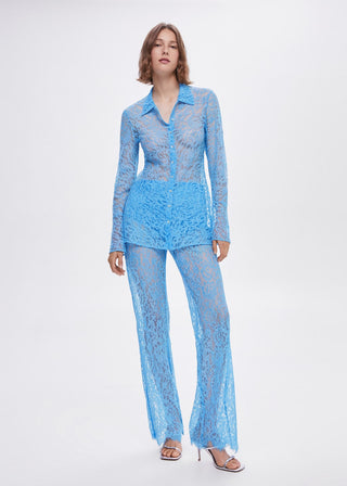 Pantalón Talle Alto con Tejido Bordado