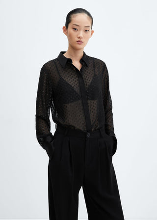 Camisa Semitransparente con Hilo Metalizado