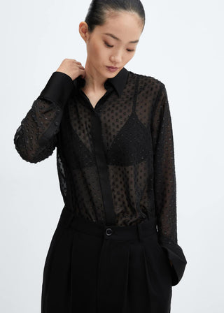 Camisa Semitransparente con Hilo Metalizado