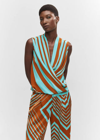 Blusa Cruzada con Estampado de Rayas