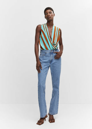 Blusa Cruzada con Estampado de Rayas