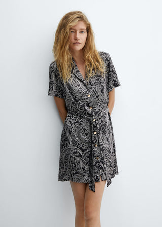 Vestido Manga Corta con Estampado Paisley