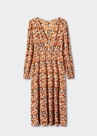 Vestido Manga Larga Cuello V con Estampado