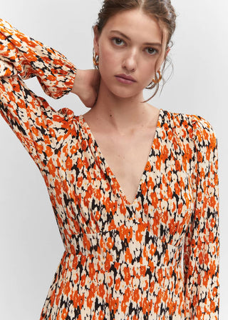 Vestido Manga Larga Cuello V con Estampado