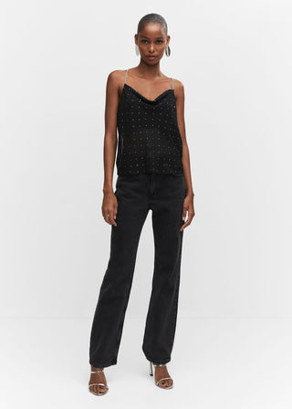 Blusa Drapeada con Tirantes Pedrería