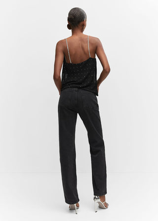 Blusa Drapeada con Tirantes Pedrería