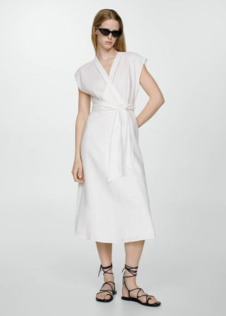 Vestido Midi con Diseño Cruzado de Lino