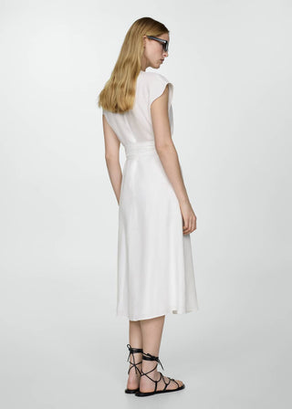 Vestido Midi con Diseño Cruzado de Lino