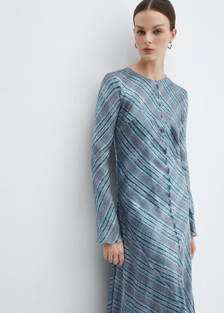Vestido Manga Larga con Estampado de Cuadros