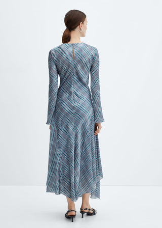 Vestido Manga Larga con Estampado de Cuadros