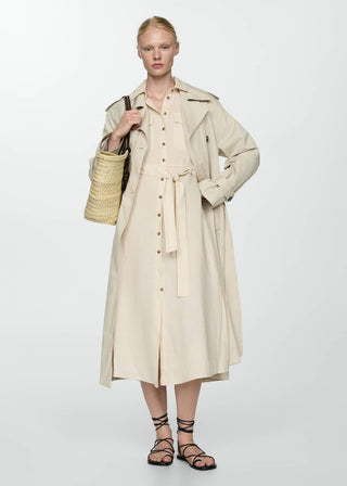 Vestido Camisero con Bolsillos de Lino