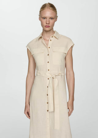 Vestido Camisero con Bolsillos de Lino