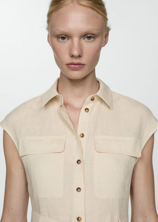 Vestido Camisero con Bolsillos de Lino