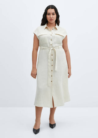 Vestido Camisero con Bolsillos de Lino