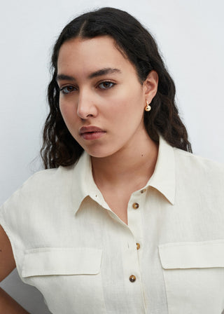 Vestido Camisero con Bolsillos de Lino