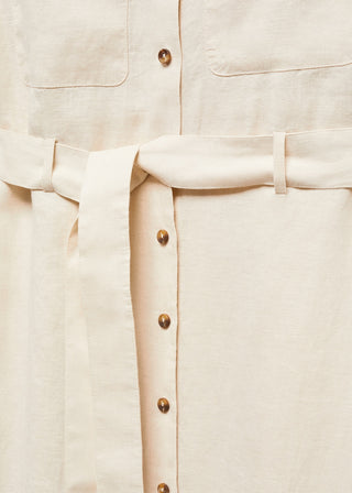 Vestido Camisero con Bolsillos de Lino