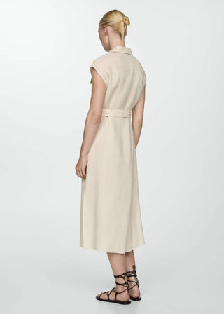 Vestido Camisero con Bolsillos de Lino