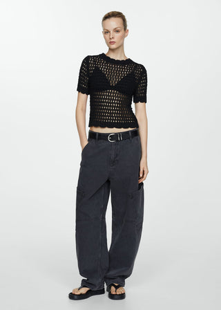 Cárdigan Manga Corta con Tejido Calado