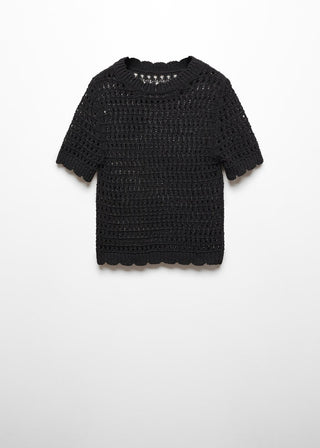 Cárdigan Manga Corta con Tejido Calado