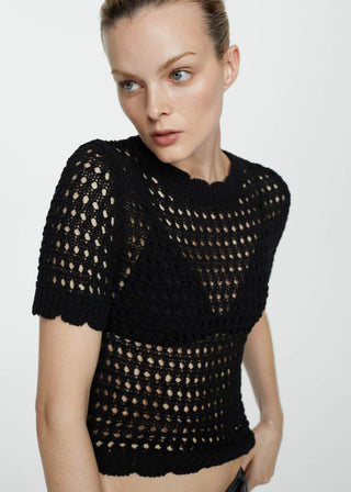 Cárdigan Manga Corta con Tejido Calado