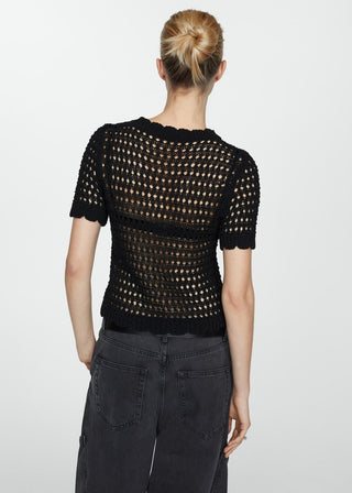 Cárdigan Manga Corta con Tejido Calado