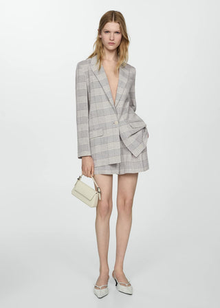 Blazer Largo con Estampado de Cuadros