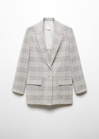 Blazer Largo con Estampado de Cuadros