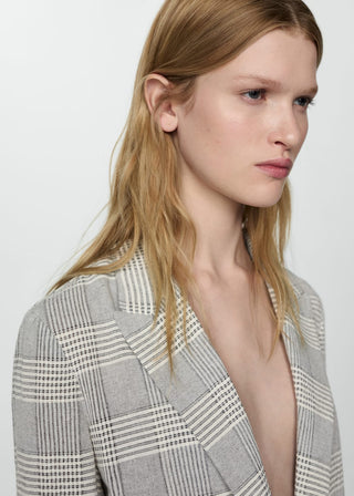 Blazer Largo con Estampado de Cuadros