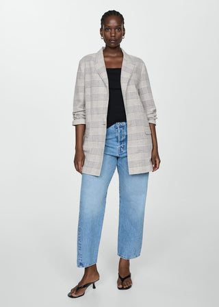 Blazer Largo con Estampado de Cuadros