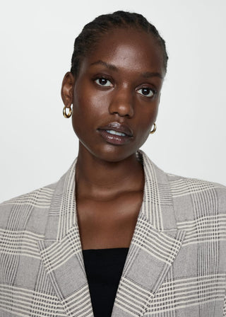 Blazer Largo con Estampado de Cuadros