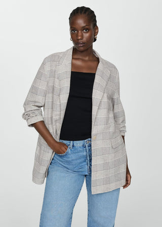 Blazer Largo con Estampado de Cuadros