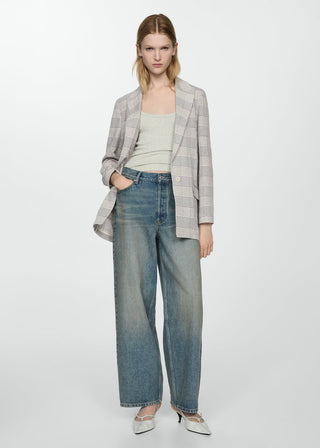 Blazer Largo con Estampado de Cuadros