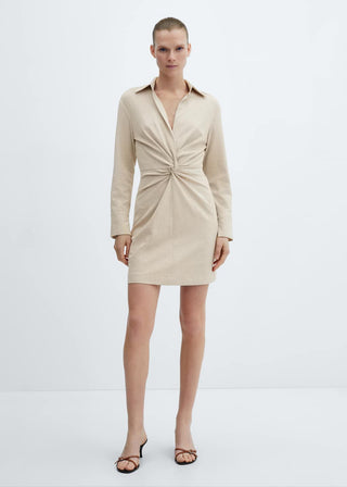 Vestido Manga Larga con Detalle de Nudo